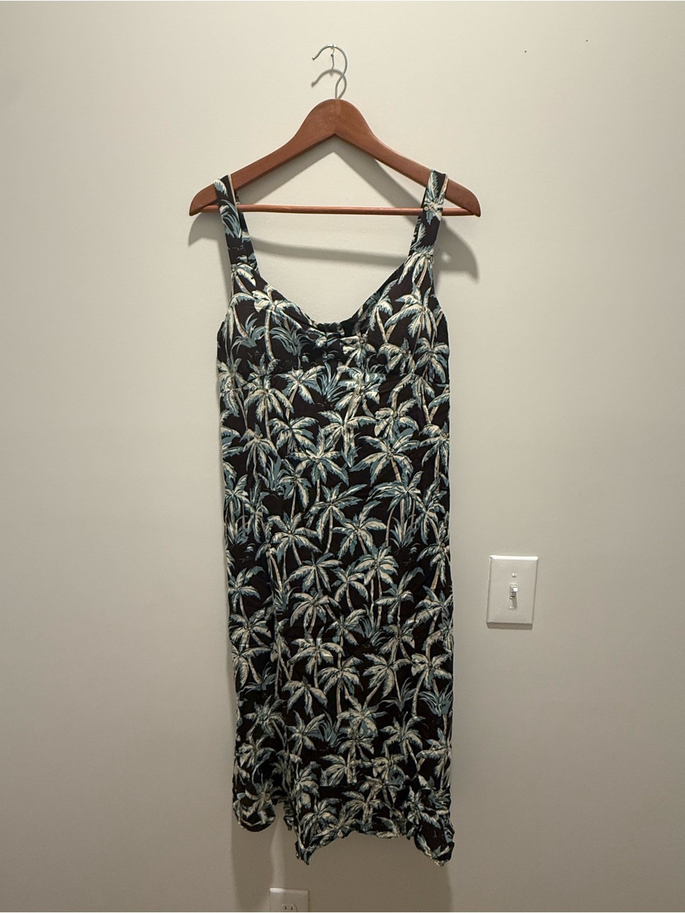 VTG Y2K Tropical Palm Print Cotton Slip Dress Brown Teal Blue Summer Sz L